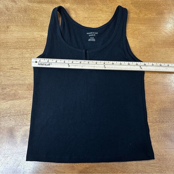 American Eagle AE Cropped Notch Neck Black Tank Top Women’s Size Medium M Basic - Picture 5 of 8